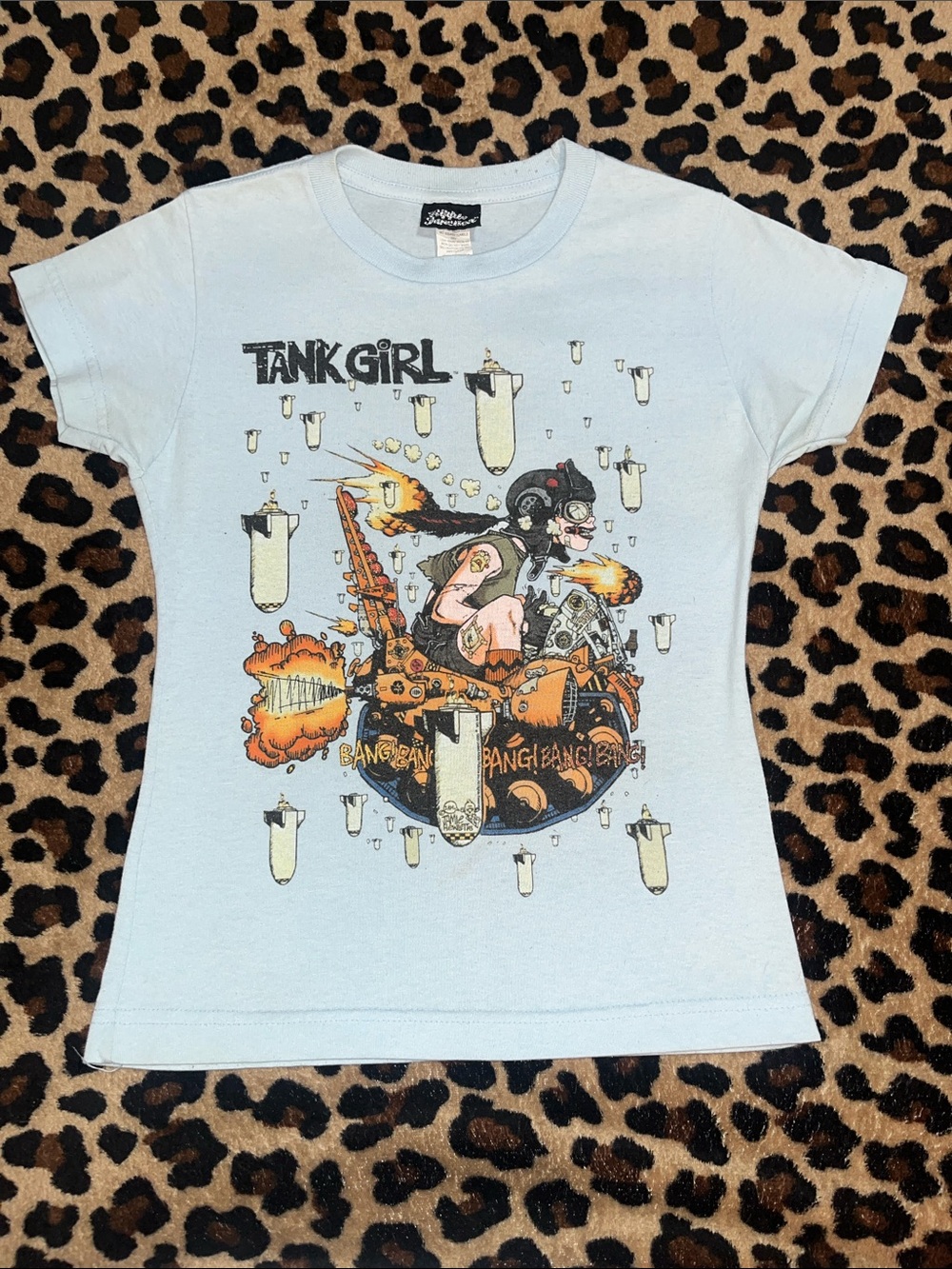 Ripple Junction Tank Girl Graphic Tee - Light Blue with Orange & Black Print